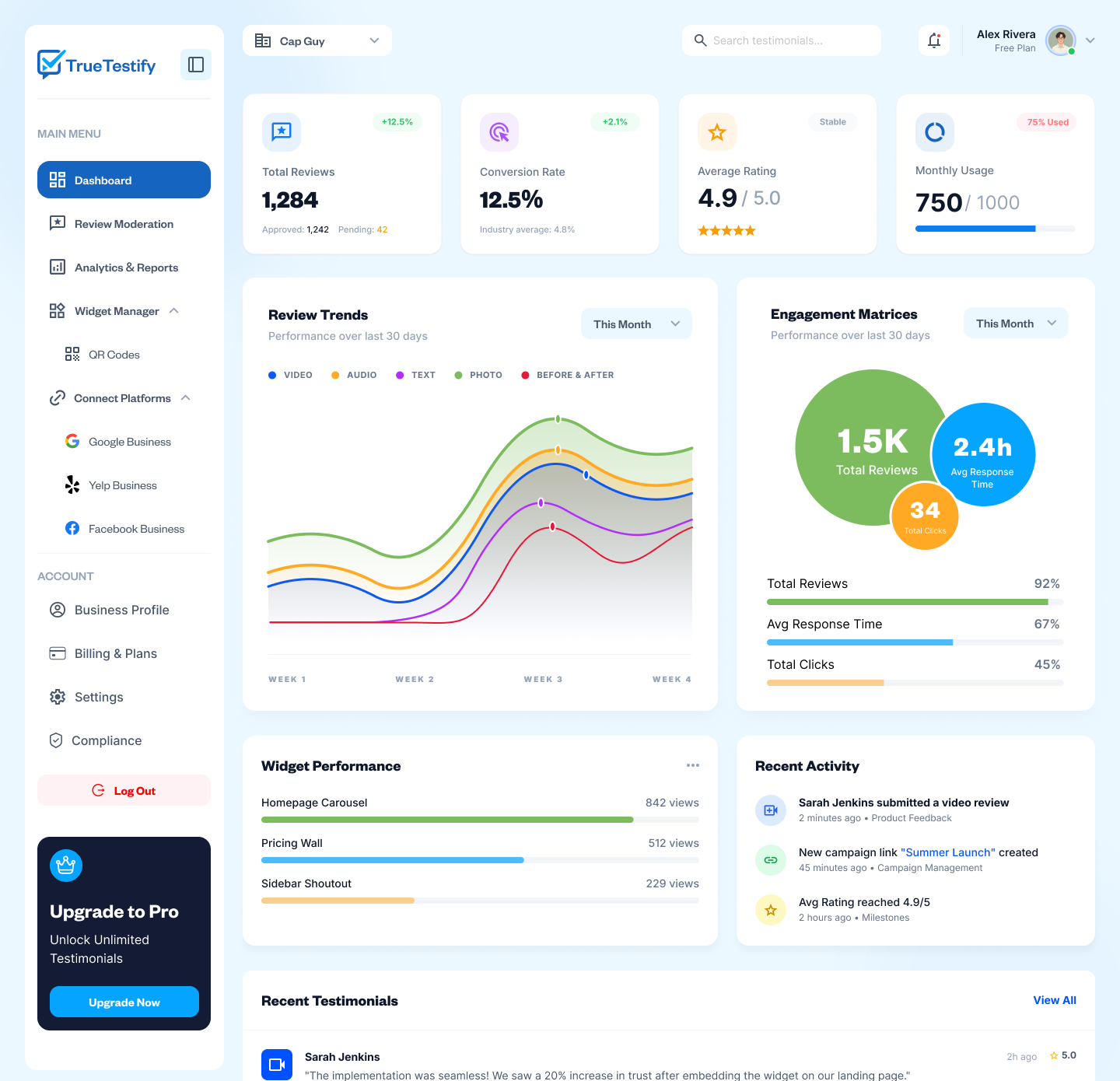 TrueTestify analytics dashboard preview