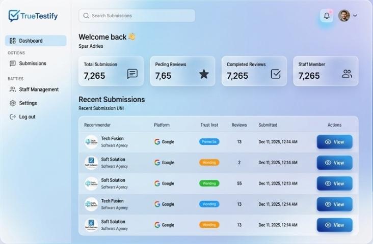 TrueTestify dashboard