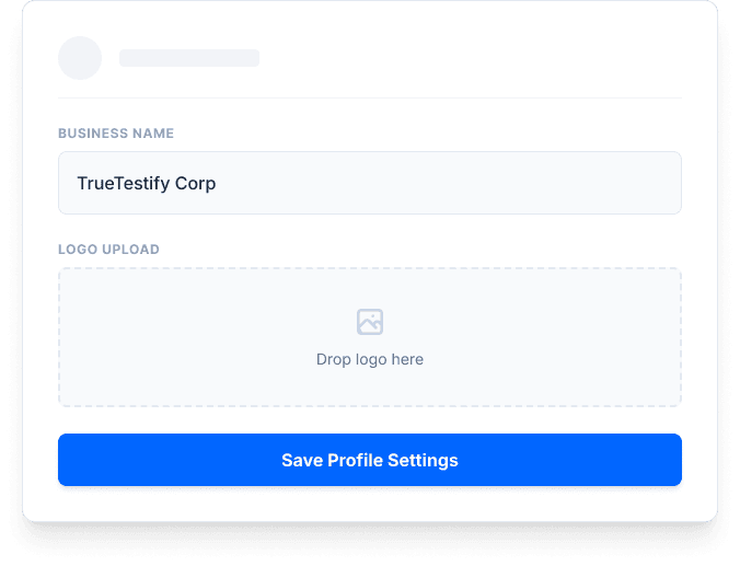 Business profile setup: company name and logo upload