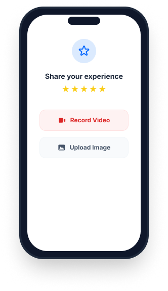 Mobile screen: share your experience, record video or upload image