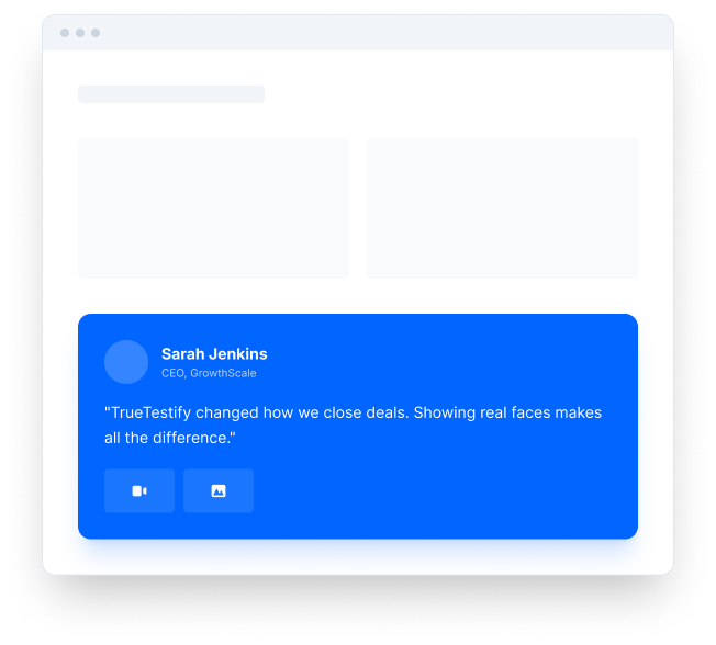 Website embed preview: testimonial widget in a browser window